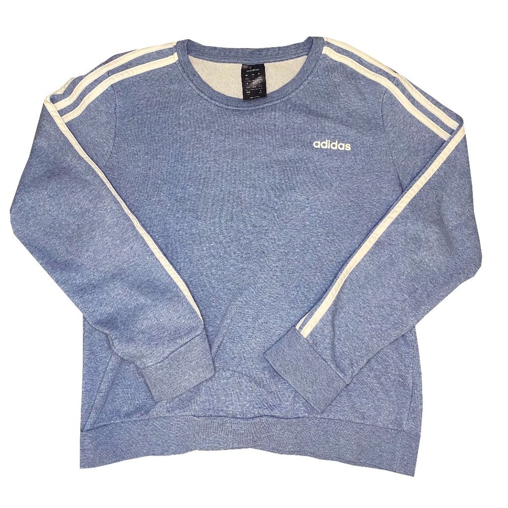 adidas dusty blue three stripes crew neck pullover